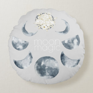 Almofada Redonda Moon Magic Moon Fase e Padrão Floral