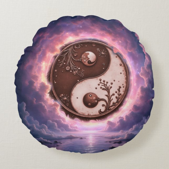 Almofada Redonda Moonlit Balance – Yin Yang of Eternal Light.  (Frente)
