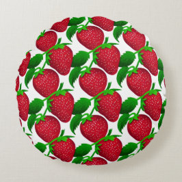 Almofada Redonda Morangos em Padrões Brancos de Fundo
