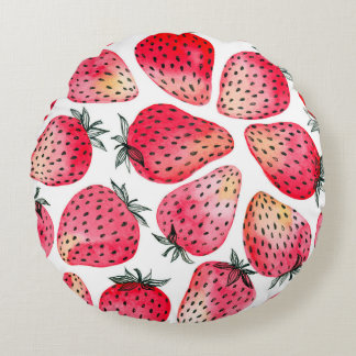 Almofada Redonda Morangos pintados com aquarela e maré de tinta