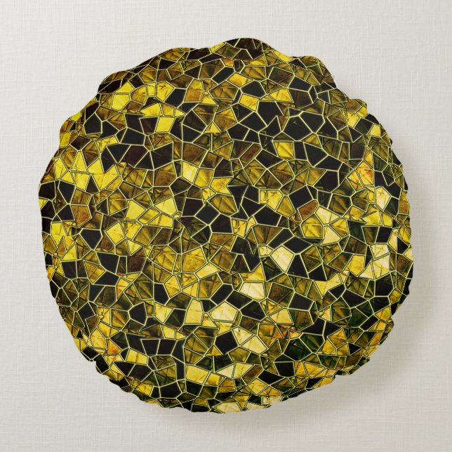 Almofada Redonda Mosaico amarelo-ocre escuro, com manchas chuvosas (Verso)