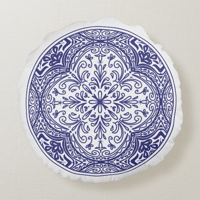 Almofada Redonda Mosaico Blue Bloom (Verso)