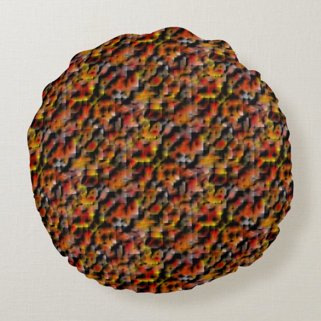 Almofada Redonda Mosaico com mistura de manchas de gradiente vermel (Verso)