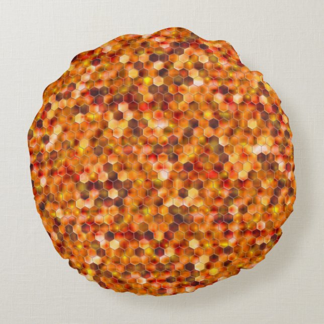 Almofada Redonda Mosaico de hexágonos em pontos em tons avermelhado (Verso)