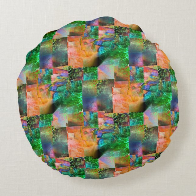 Almofada Redonda Mosaico de texturas confusas com ilusão de descola (Verso)