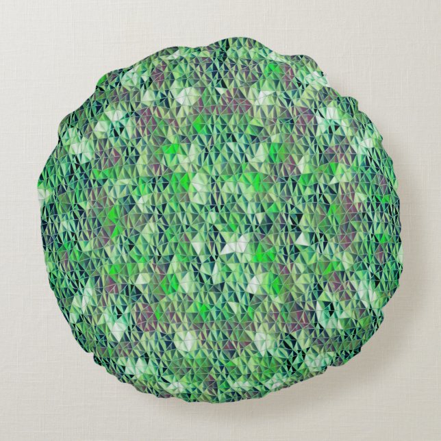Almofada Redonda Mosaico em triângulos esverdeados com tons gradien (Verso)
