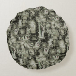 Almofada Redonda mosaico gravado em abstrato em tons de cinza