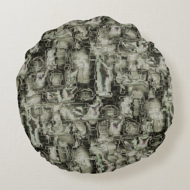 Almofada Redonda mosaico gravado em abstrato em tons de cinza (Verso)