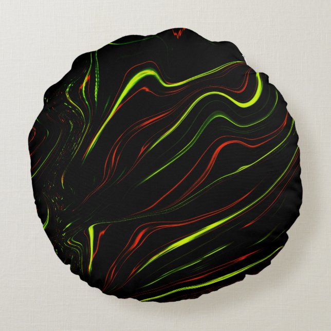 Almofada Redonda Mostra vestígios verdes e vermelhos longos e verme (Verso)