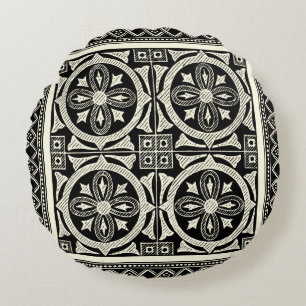 Almofada Redonda Motif de Mandala Preto e Branco pelo Vision Studio