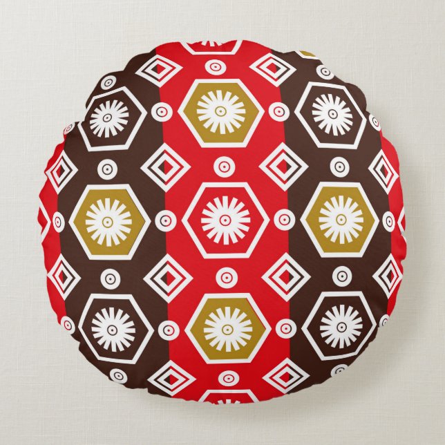 Almofada Redonda Motivos batidos indonésios com um plano muito dist (Frente)