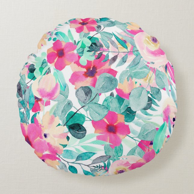 Almofada Redonda Motivos florais para aquarelas (Frente)