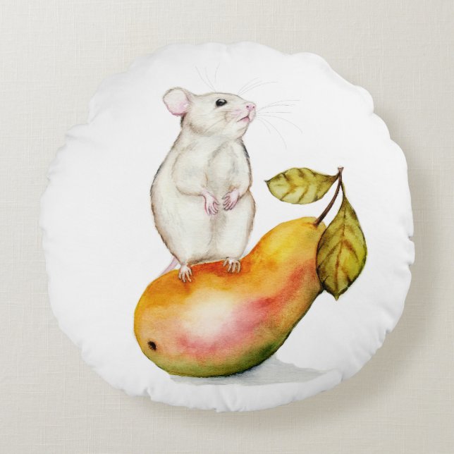 Almofada Redonda Mouse charmoso em uma pera (Frente)