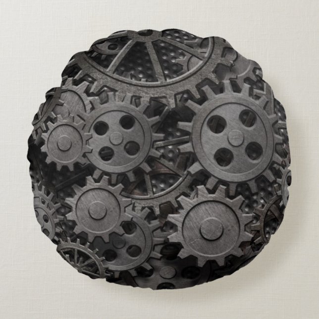 Almofada Redonda Muitas engrenagens do metal ou peças oxidadas (Frente)