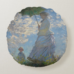 Almofada Redonda Mulher com Parasol - Madame Monet e seu filho