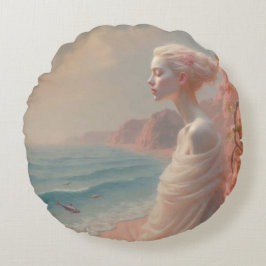 Almofada Redonda Mulher etérea na praia de Dreamy