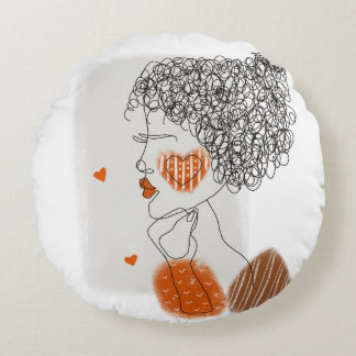 Almofada Redonda Mulher Moda: Linhas Pretas Gráficas