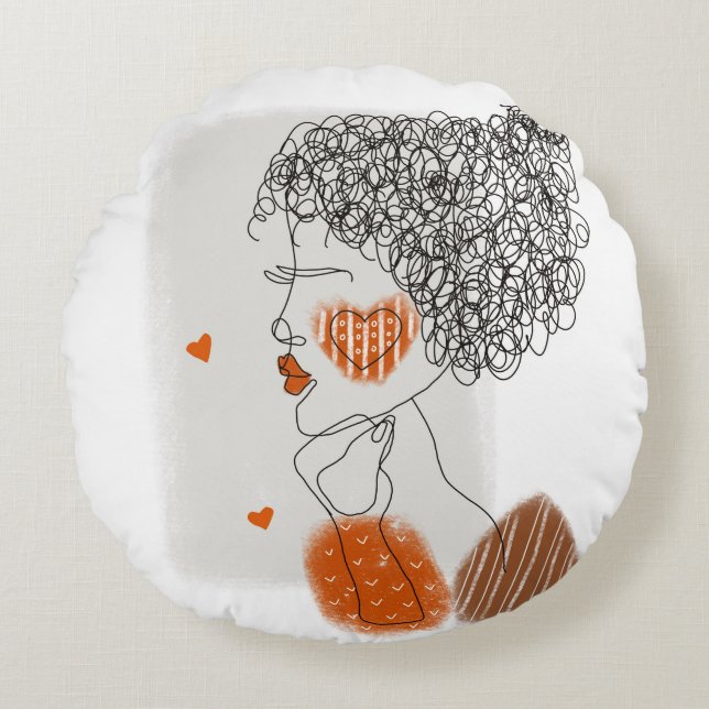 Almofada Redonda Mulher Moda: Linhas Pretas Gráficas (Frente)