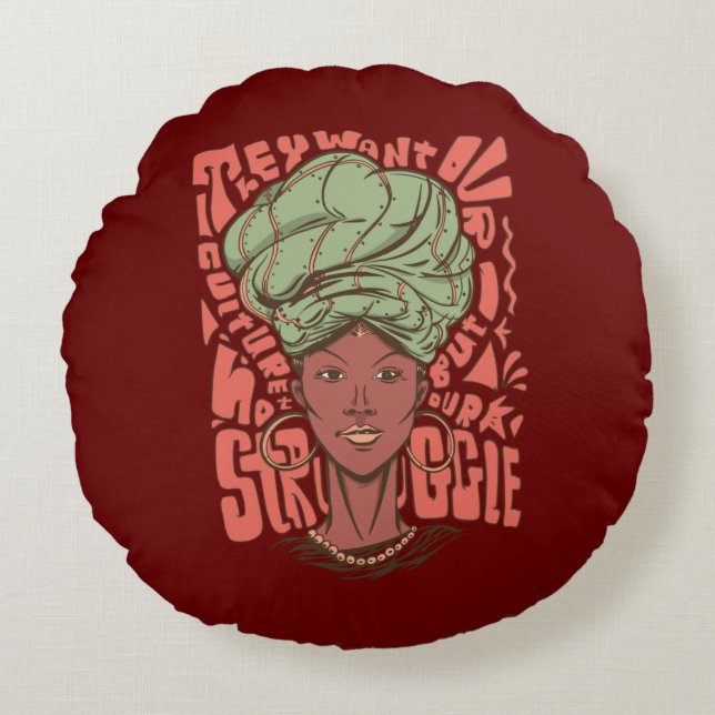 Almofada Redonda Mulher Negra Africana História Mês (Frente)