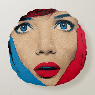 Almofada Redonda Mulher surpreendida na Pop Art