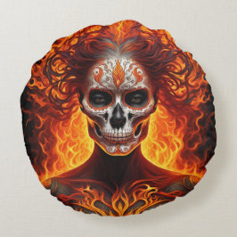 Almofada Redonda Mulheres vampiras e crânio de fogo,2 design em 1 t