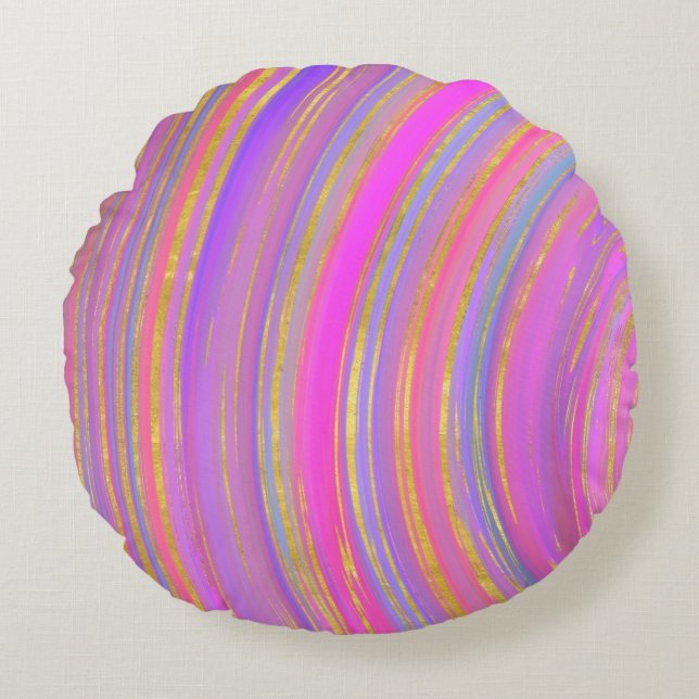 Almofada Redonda Multicor e Dourado (Frente)