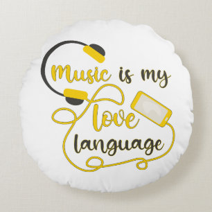 Almofada Redonda Música é minha língua amorosa, frase romântica