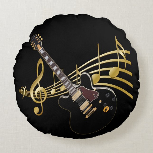 Almofada Redonda Música redonda da guitarra (Frente)