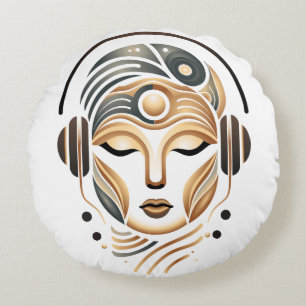 Almofada Redonda Música Zen Minimalista Deusa Geométrica Abstrata