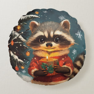 Almofada Redonda Músicas de natal da neve raccoon