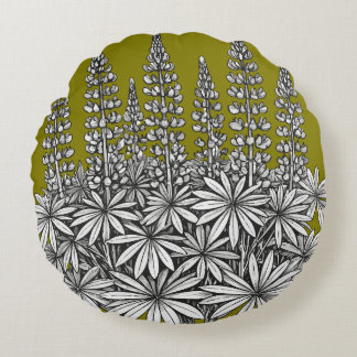 Almofada Redonda  Mustard Yellow Botanical Lupine Round Pillow