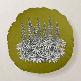 Almofada Redonda Mustard Yellow Lupine Floral Round Pillow