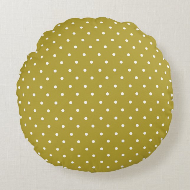 Almofada Redonda  Mustard yellow white polka dots pattern  (Frente)