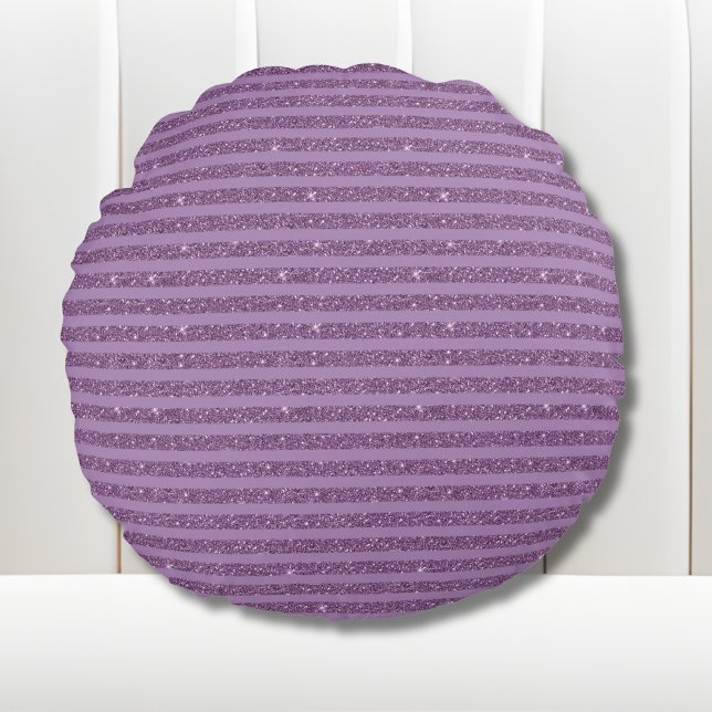 Almofada Redonda Muted Mulberry Glitter Style Horizontal Stripes (Criador carregado)