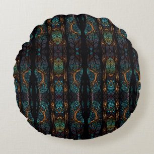 Almofada Redonda Mystic Forest Mosaic Blue & Black Standard Cushion