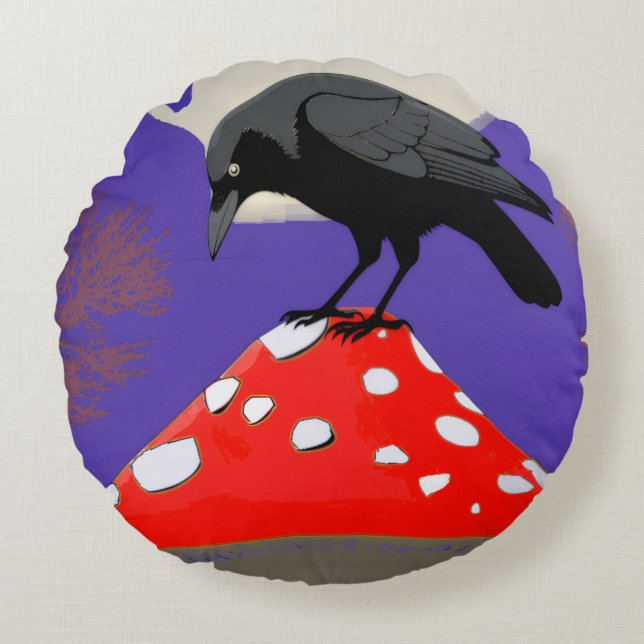 Almofada Redonda 🟢 Mystical Raven Round Cushion (Frente)