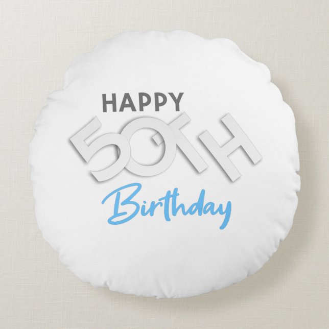 Almofada Redonda Na moda Happy 50th Birthday Typografia (Frente)