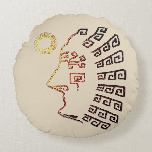 Almofada Redonda Na moda Machu Picchu Silhouette em bege (Frente)
