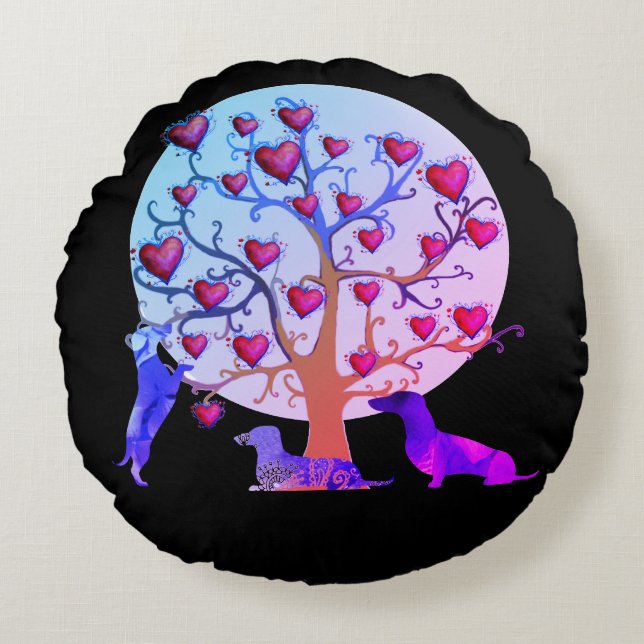 Almofada Redonda Namorados Dachshund Hearts Almoço redondo (Frente)