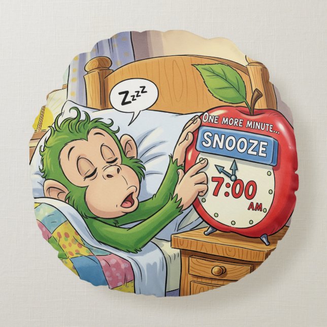 Almofada Redonda Não Hoje, Alarme - Modo Macaco Sonolento 💤 🙈 (Frente)