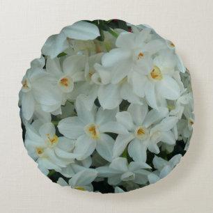 Almofada Redonda Narciso Branco Delicado de Paperwhite Flores