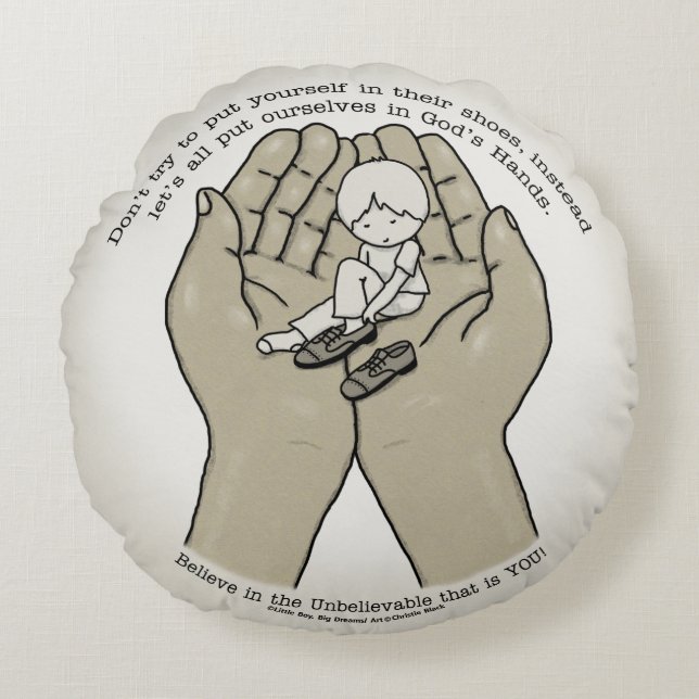 Almofada Redonda Nas Mãos de Deus (Frente)