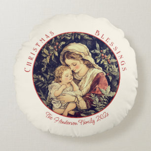 Almofada Redonda Natais vintages da Madonna Child