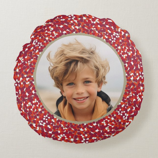 Almofada Redonda Natal Berry Wreath Duplamente Lado 2 Foto (Frente)
