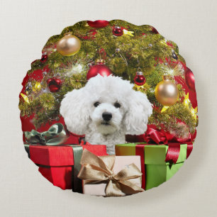 Almofada Redonda Natal branco da caniche