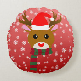 Almofada Redonda Natal Branco Rudolph Rudolph, Rena Nosada Vermelha