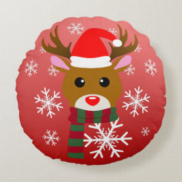 Almofada Redonda Natal Branco Rudolph Rudolph, Rena Nosada Vermelha