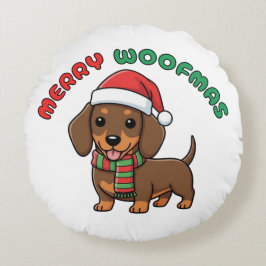 Almofada Redonda Natal Brown Dachshund: Feliz Woofmas