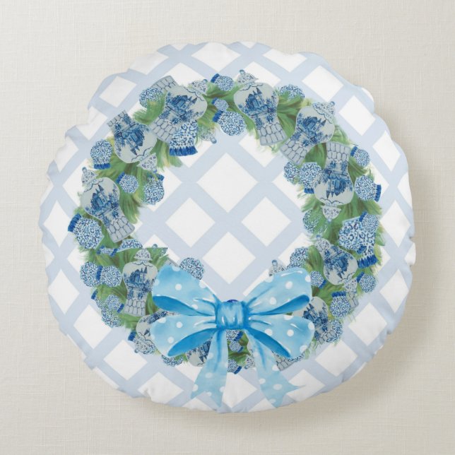 Almofada Redonda Natal Chinoiserie Ginger Jar Jars  (Frente)