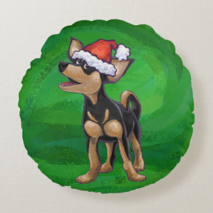Almofada Redonda Natal da chihuahua no verde